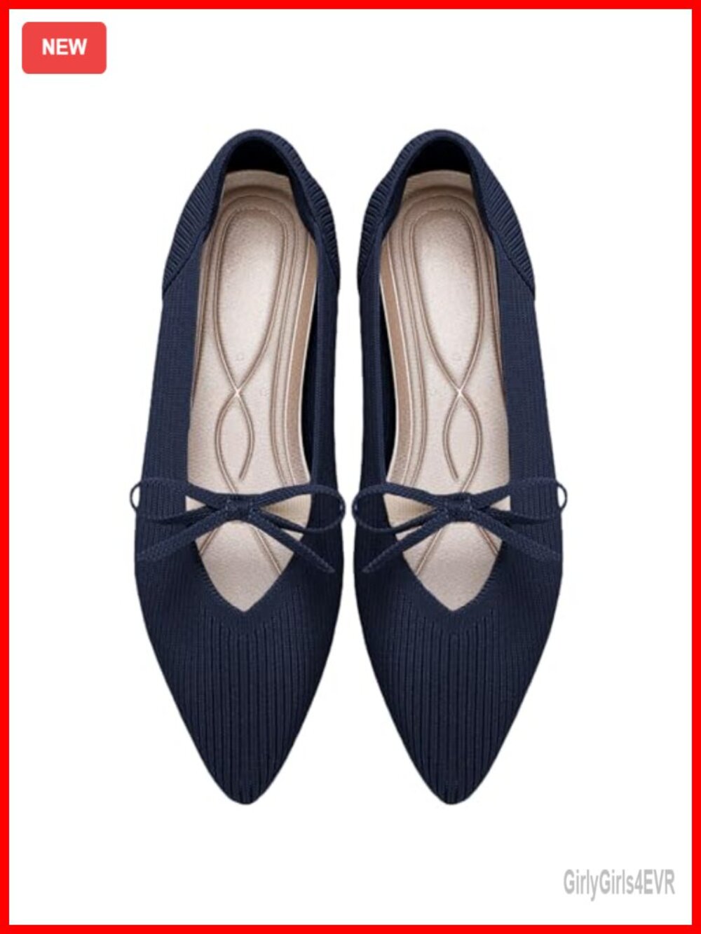 Pointed Toe Flats Breathable Stretch Knit Bow Detail Mary Jane Work Shoes